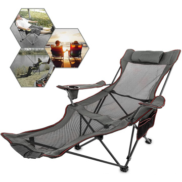 Gray best large folding chair with Footrest Mesh Lounge Chair with Cup Holder and Storage Bag